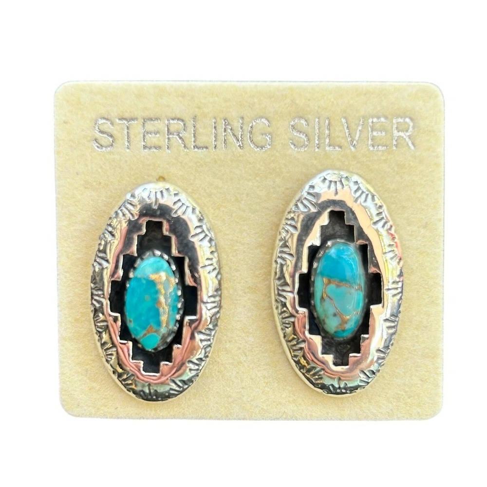 Navajo Malachite & Sterling Silver Shadow Box Post Earrings